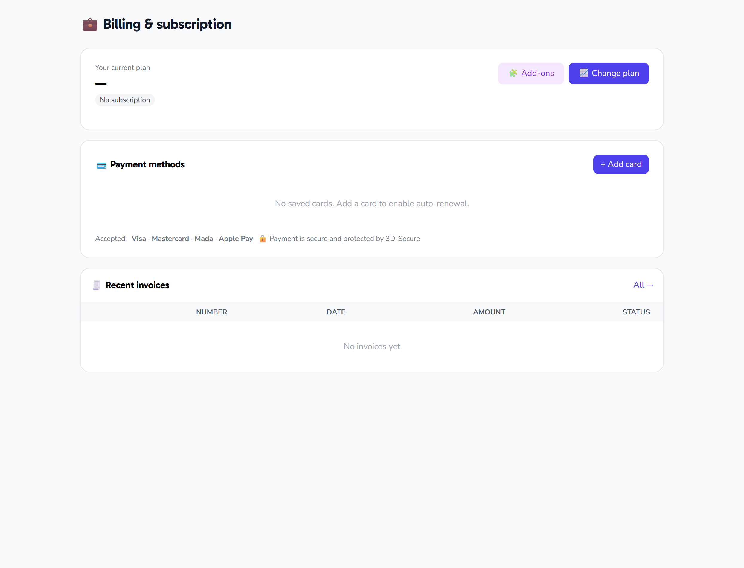 Billing dashboard: your current plan, usage, and invoices