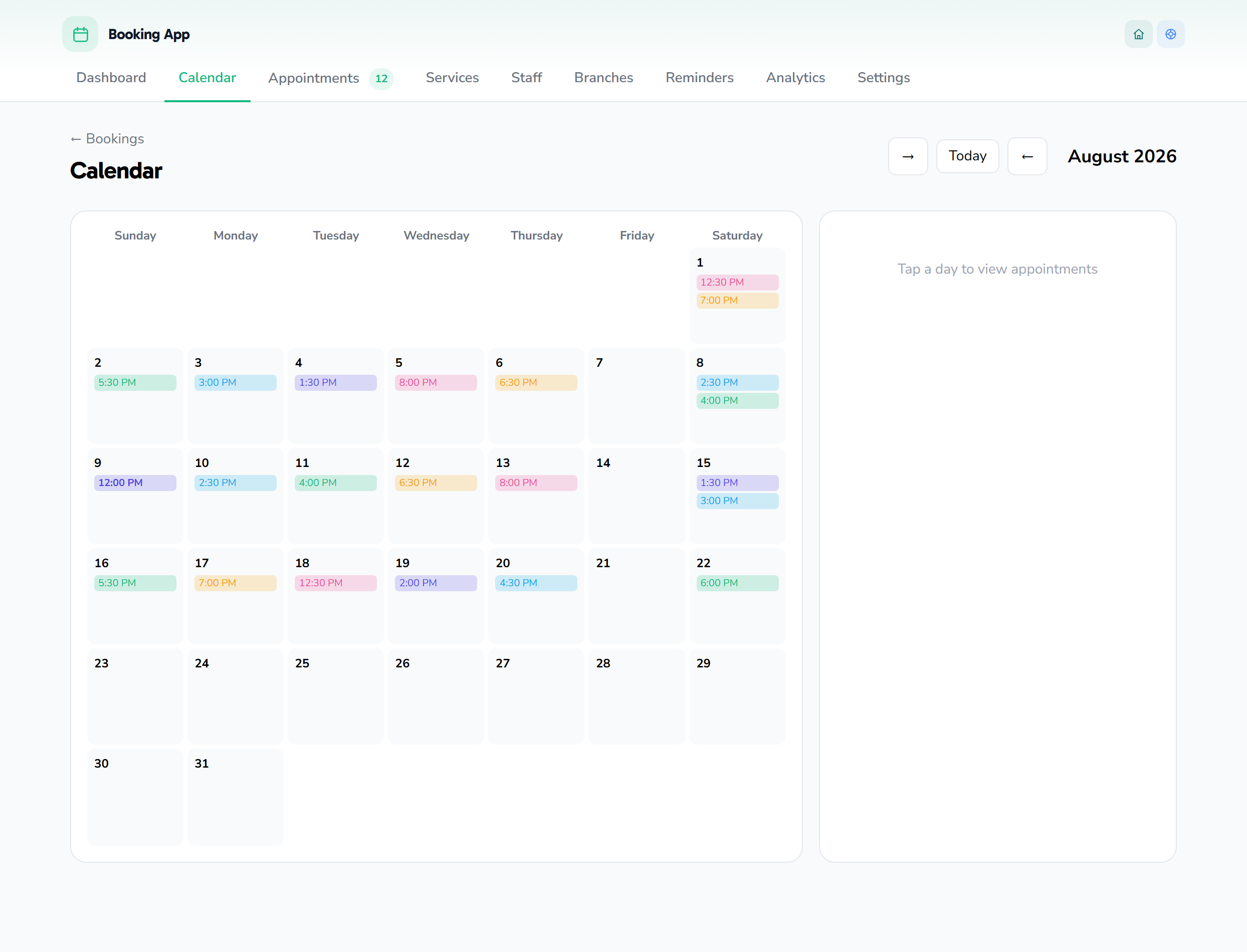Calendar: view and manage all appointments in one place