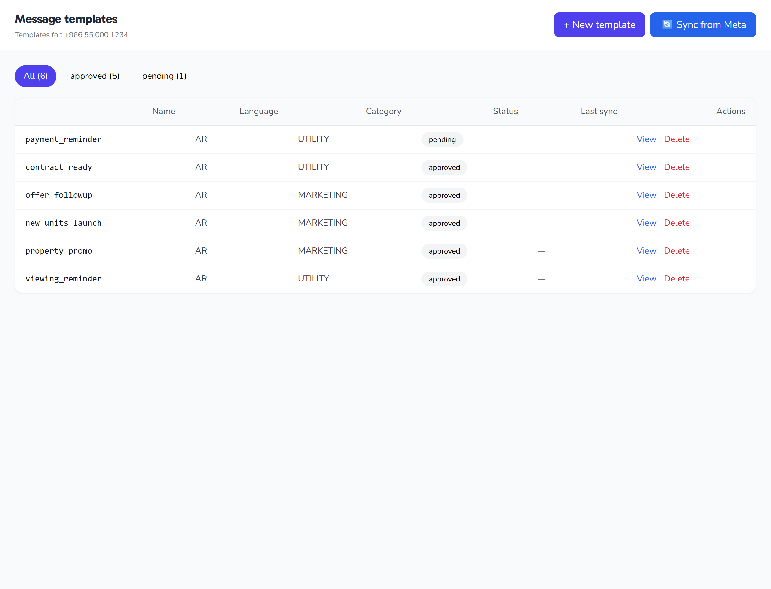 Template builder: the create form on the right, a live preview on the left