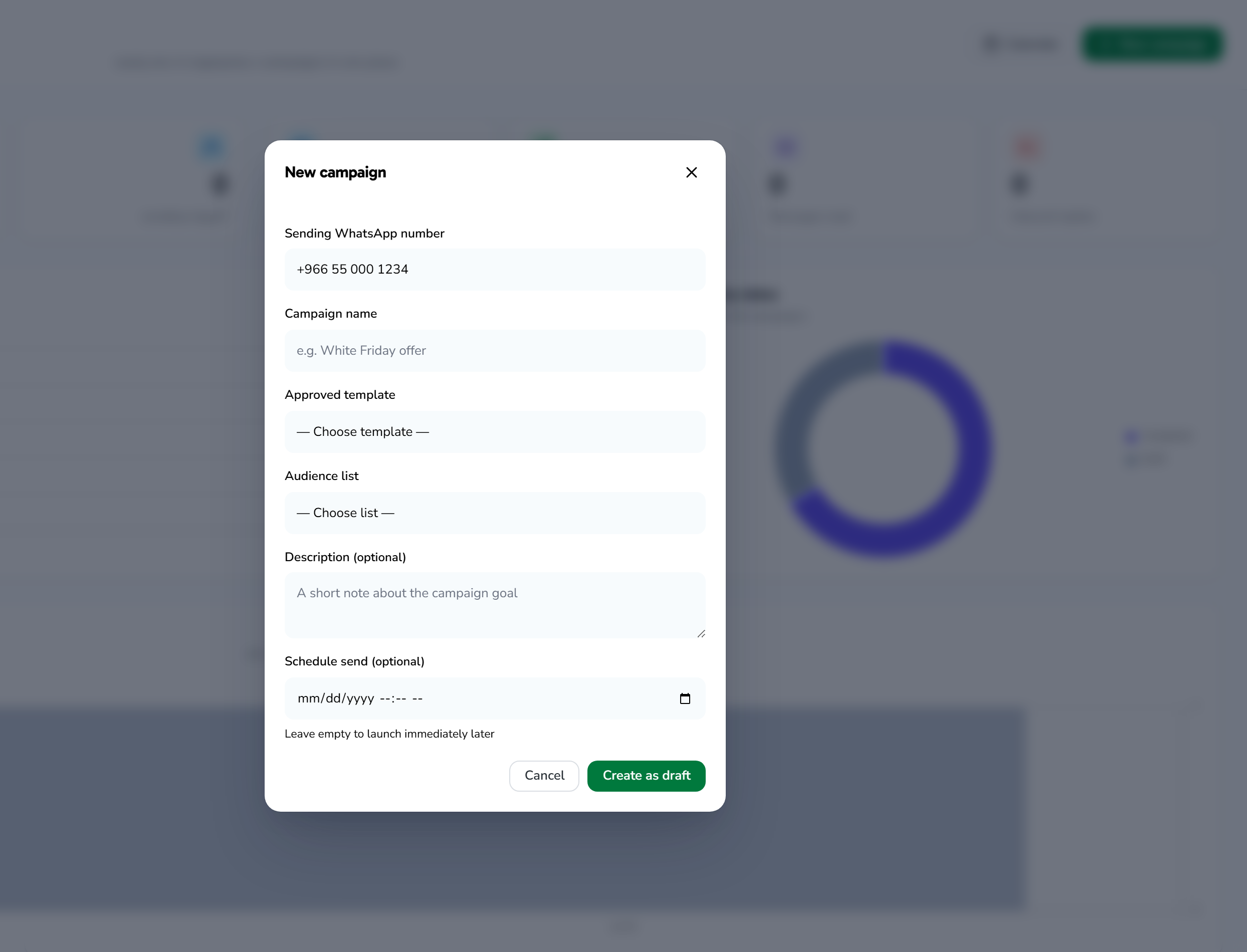 Campaign detail after launch: live results (sent / delivered / read / replies)