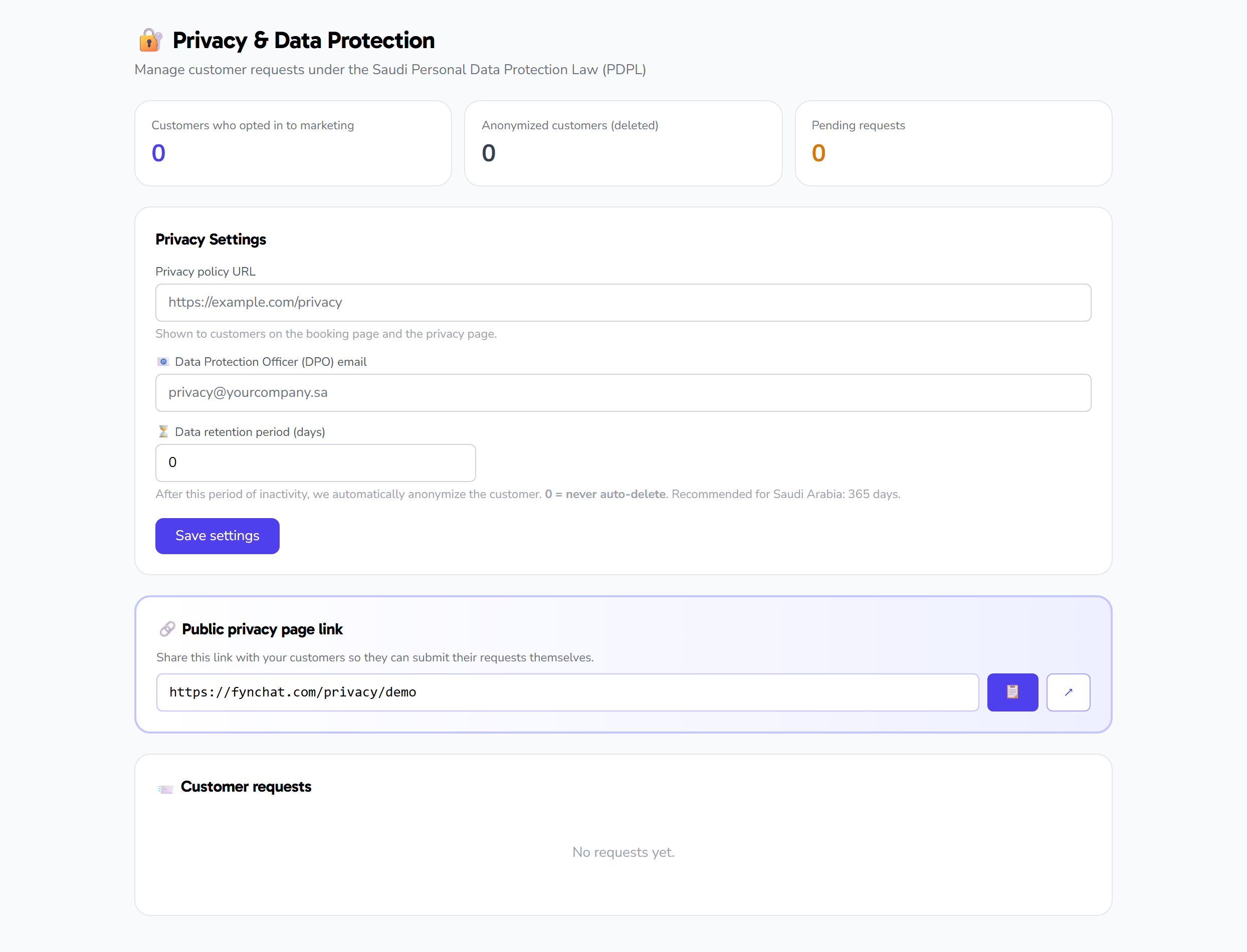Privacy settings and customer data